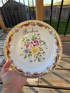 Vintage Limoges France “Bonbon” Floral Serving Bowl Plate Hand Decorated